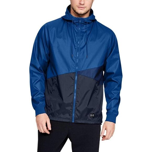 New Under Armour Men US S Sports Jacket Windbreaker Black Blue Lightweight  - Picture 1 of 13